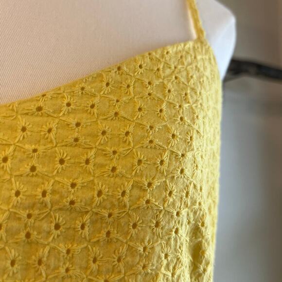 Cotton Yellow Eyelet Lace Strappy Midi Spring Summer Yellow Dress Size 10 - Picture 2 of 15